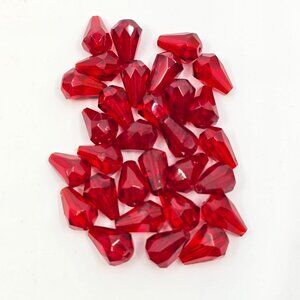 Vintage Czech Red Faceted Glass Teardrop Beads 30pcs 14/10